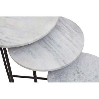 Mandoli White Marble and Black Finish Set of 3 Nesting Tables