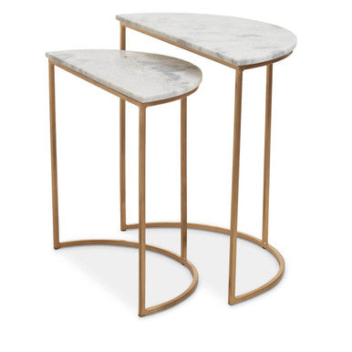 Mandoli Nest Of 2 White Marble Top Semicircular Side Tables