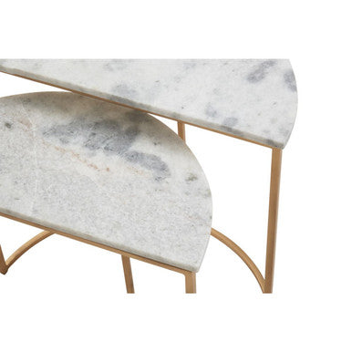 Mandoli Nest Of 2 White Marble Top Semicircular Side Tables