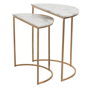 Mandoli Nest Of 2 White Marble Top Semicircular Side Tables