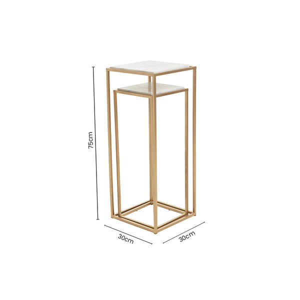 Mandoli White Marble and Gold Finish Set of 2 Square Nesting Tables
