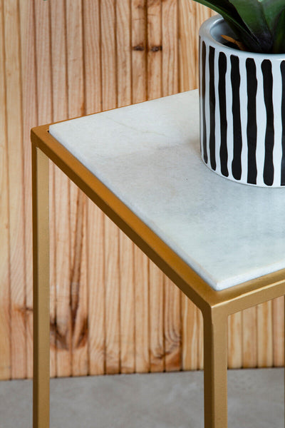 Mandoli White Marble and Gold Finish Set of 2 Square Nesting Tables