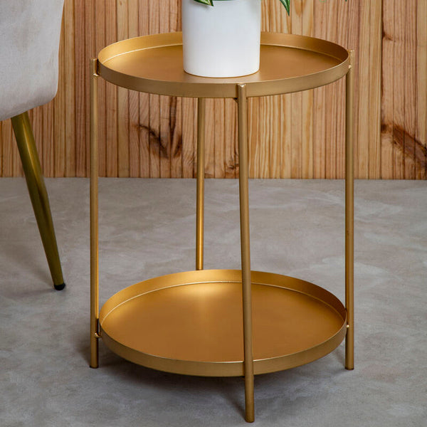 Mandoli Gold Finish Round Tray Side Table