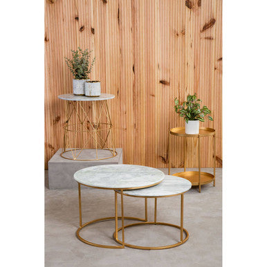 Mandoli Gold Finish Round Tray Side Table