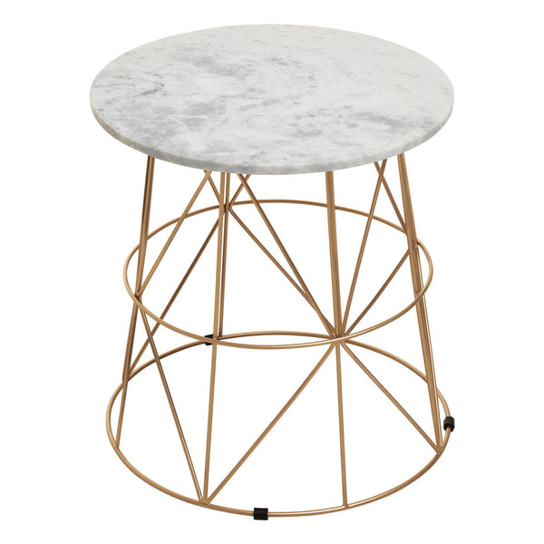 White Marble Top Round Side Table with Gold Cage Metal Frame | Mandoli