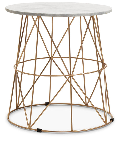 White Marble Top Round Side Table with Gold Cage Metal Frame | Mandoli