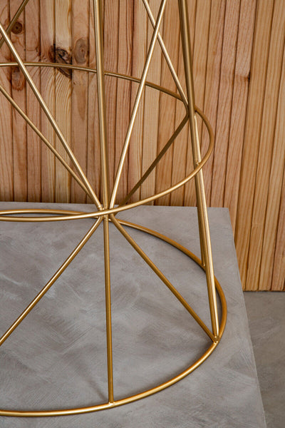 White Marble Top Round Side Table with Gold Cage Metal Frame | Mandoli