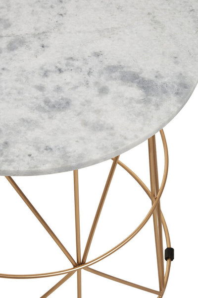 White Marble Top Round Side Table with Gold Cage Metal Frame | Mandoli