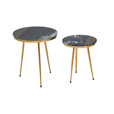 Green Marble Top Set of 2 Round Side Tables | Nirav
