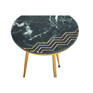Green Marble Top Set of 2 Round Side Tables | Nirav