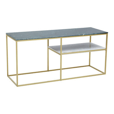 Assorted Marble Top Console Table with Geometric Gold Iron Frame and Lower Shelf | Nirav