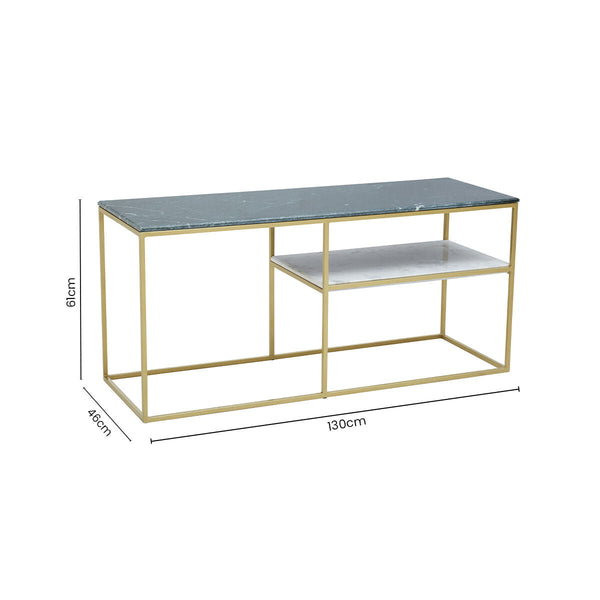 Assorted Marble Top Console Table with Geometric Gold Iron Frame and Lower Shelf | Nirav