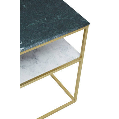 Assorted Marble Top Console Table with Geometric Gold Iron Frame and Lower Shelf | Nirav