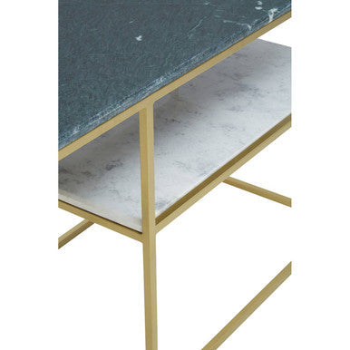 Assorted Marble Top Console Table with Geometric Gold Iron Frame and Lower Shelf | Nirav