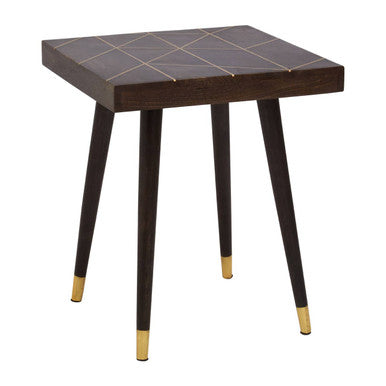Dark Brown Mango Wood Square Side Table with Gold Tip Legs | Naro