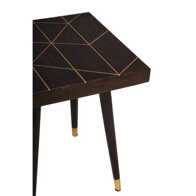 Dark Brown Mango Wood Square Side Table with Gold Tip Legs | Naro
