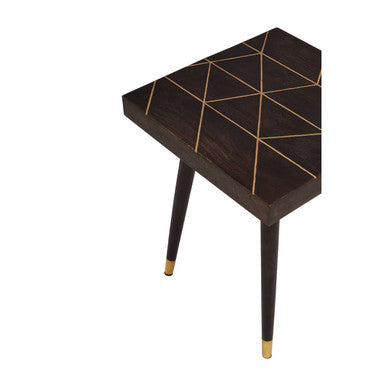 Dark Brown Mango Wood Square Side Table with Gold Tip Legs | Naro