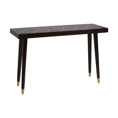 Naro Dark Finish Mango Wood Console Table with Gold Inlay