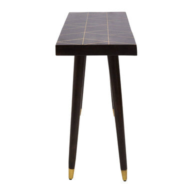 Naro Dark Finish Mango Wood Console Table with Gold Inlay