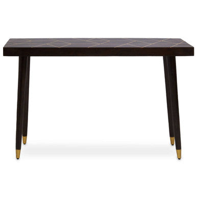Naro Dark Finish Mango Wood Console Table with Gold Inlay