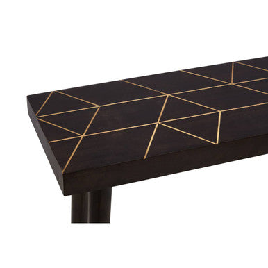Naro Dark Finish Mango Wood Console Table with Gold Inlay