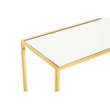 Glass Top Console Table with White Terrazzo Effect Shelf and Gold Metal Frame | Novi
