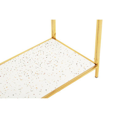 Glass Top Console Table with White Terrazzo Effect Shelf and Gold Metal Frame | Novi