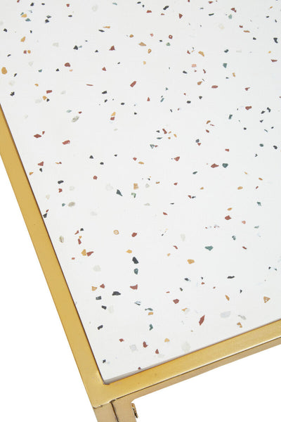 Glass Top Side Table with White Terrazzo Effect Shelf and Gold Metal Frame | Novi
