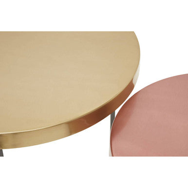 Set of 3 Nesting Side Tables with Warm Metallic Round Tops and Grey Metal Bases | Korba