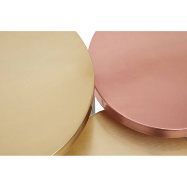 Set of 3 Nesting Side Tables with Warm Metallic Round Tops and Grey Metal Bases | Korba