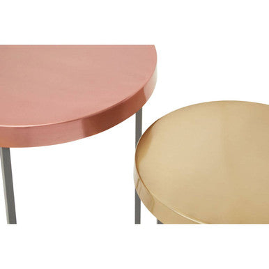 Set of 3 Nesting Side Tables with Warm Metallic Round Tops and Grey Metal Bases | Korba