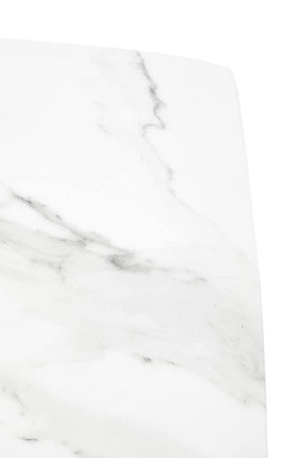 White Marble Console Table with Grey Veining and Stainless Steel Column Base | Sesto