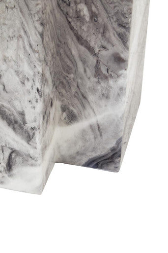 Grey Marble Top Dining Table with Pedestal Base and Stainless Steel Silver Trim | Saronno