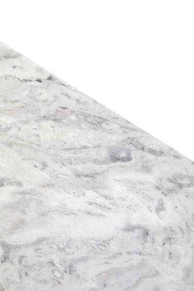 Grey Marble Top Console Table with Pedestal Base and Stainless Steel Silver Trim, Saronno