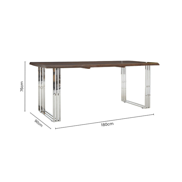 Natural Wood Top Dining Table with Stainless Steel Looped Base | Hampstead