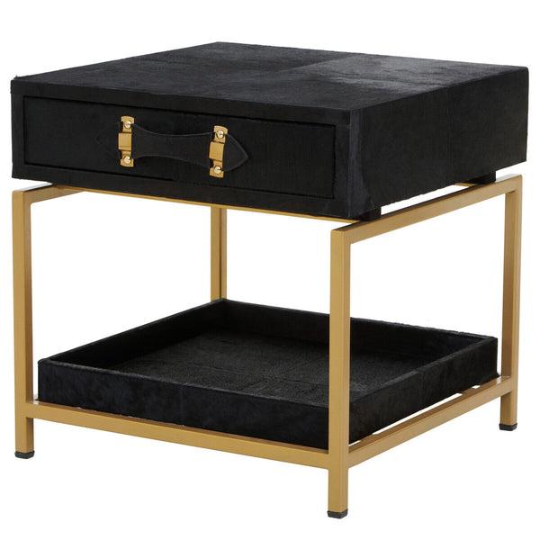 Kensington Townhouse Black Hair on Leather 1 Drawer Bedside Table