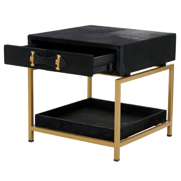 Kensington Townhouse Black Hair on Leather 1 Drawer Bedside Table