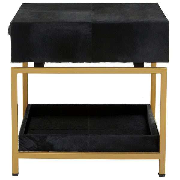 Kensington Townhouse Black Hair on Leather 1 Drawer Bedside Table