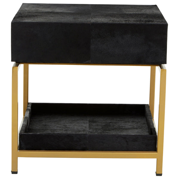 Kensington Townhouse Black Hair on Leather 1 Drawer Bedside Table