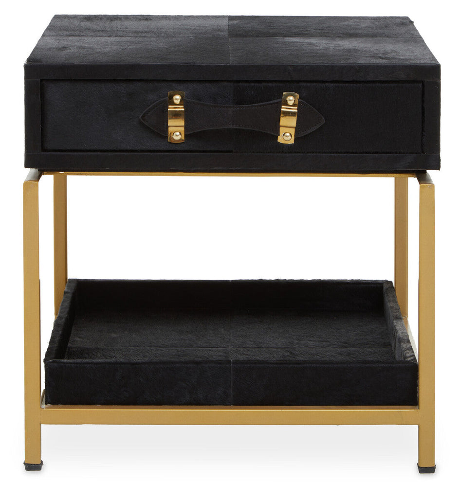 Kensington Townhouse Black Hair on Leather 1 Drawer Bedside Table