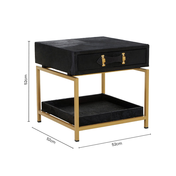 Kensington Townhouse Black Hair on Leather 1 Drawer Bedside Table