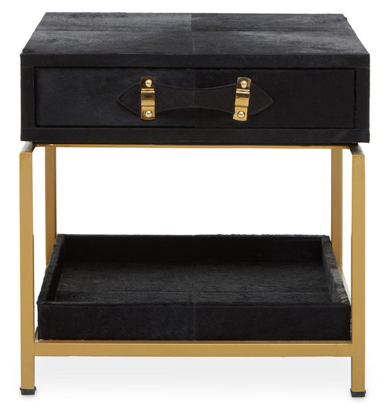 Kensington Townhouse Black Hair on Leather 1 Drawer Bedside Table