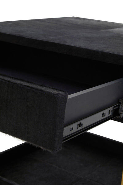 Kensington Townhouse Black Hair on Leather 1 Drawer Bedside Table