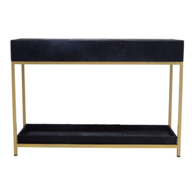 Black Hair-On-Leather 2-Drawer Console Table with Gold-Finished Metal Frame | Kensington Townhouse