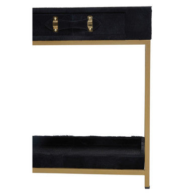 Black Hair-On-Leather 2-Drawer Console Table with Gold-Finished Metal Frame | Kensington Townhouse