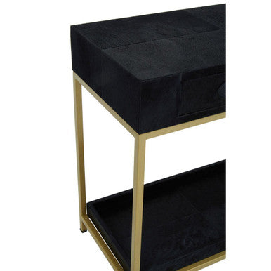Black Hair-On-Leather 2-Drawer Console Table with Gold-Finished Metal Frame | Kensington Townhouse