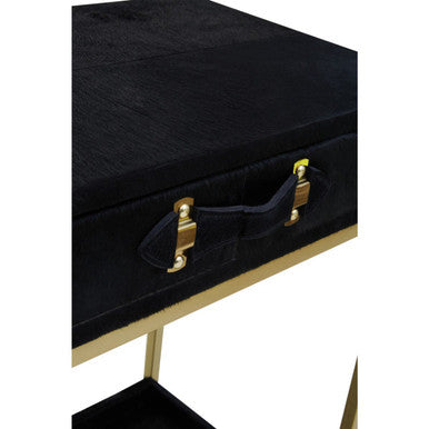 Black Hair-On-Leather 2-Drawer Console Table with Gold-Finished Metal Frame | Kensington Townhouse