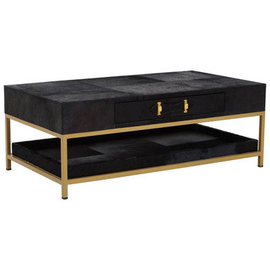 Kensington Townhouse Black Hair on Leather 2 Drawer Coffee Table