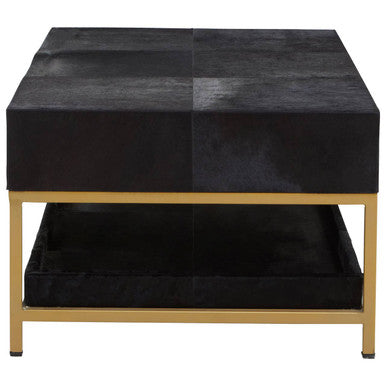 Kensington Townhouse Black Hair on Leather 2 Drawer Coffee Table