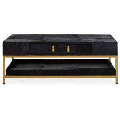 Kensington Townhouse Black Hair on Leather 2 Drawer Coffee Table